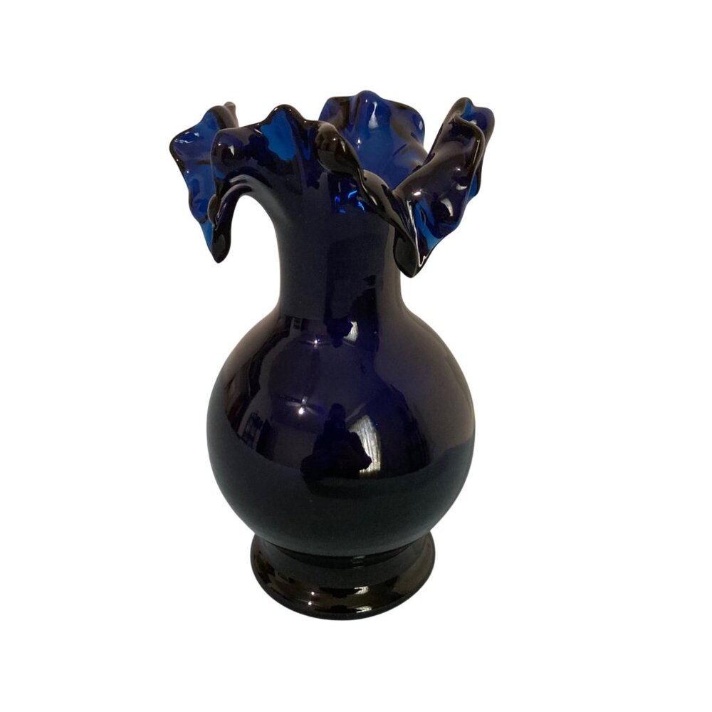 Vintage Ozark Art Glass Handmade Cobalt Glass Stylized Glass Vase